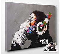 Yoicn Lth KALIKUS BANKSY DJ MONKEY CANVAS WALL ART PRINT VARIOUS SIZES (A1 32X24inch)