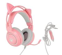 Yoidesu Cat Ear Gaming Headset, USB Gaming Headphone, Cat Ear Gaming Headphone USB and 3.5mm Plug Gaming Headphone Supports Volume Adjustment Microphone Mute (Pink)