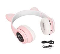 Yoidesu Gaming Bluetooth 5.0 Wireless Headphones Headwear Cat LED Light Foldable Music Headset, Glowing Bass Computer Headset with Sound Cable for Kids(Pink)