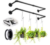 Yoiemivy 2 Sets Hanging Planter Bar with 4 Pcs Hooks Black Wall Mount Planter Hanger Rod Minimalist Flowerpot Hanger Metal Plant Hanger for Window Wall Ceiling Herb Garden (Pot & Plant Not Included)