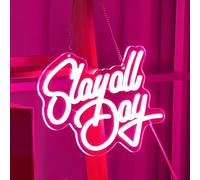 Yoiemivy Slay All Day Neon Sign Pink LED Light Sign for Wall Decor Preppy Stuff for Girls Aesthetic USB Neon Light for Room Dorm Decoration,15.7 x 12 Inch