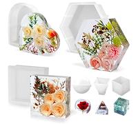 YOILES Resin Molds Silicone,Epoxy Resin Casting Craft Mold for Flower Preservation Bookends DIY Art (Large, Hexagon+Heart+Square)