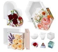 YOILES Resin Molds Silicone,Epoxy Resin Casting Craft Mold for Flower Preservation Bookends DIY Art (Large, Hexagon+Heart+Square)