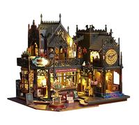 YOILIANG Miniature House Kit, Beginner, Magic Bookstore, Handmade Kit, Dollhouse Miniature Handmade Kit, Set, Magic City, Magic, Castle, Cat, Black, Shop, Hotel, LED Light, Friends, Lovers, Birthdays
