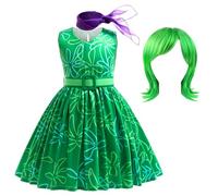 YOILIK Disgust Inside Out Dress, 3-11 Years Disgust Costume Inside Out for Girls, Costume Accessories for Children, Cosplay Costume Costume with Wig, Ideal for Theme Parties and Carnival