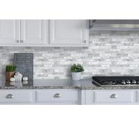 Yoillione 10 Sheets Peel and Stick Wall Tiles for Kitchen, Waterproof Backsplash 3D Vinyl Self Adhesive with Marble Brick Effect, Grey for Bathroom, 12"x12"