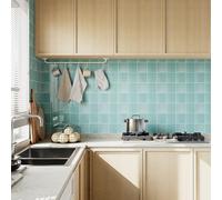 Yoillione Peel and Stick Tiles Kitchen: Self Adhesive Tiles Stickers for Walls - 10 Sheets Waterproof Thick Light Blue Large Splashback for Bathroom