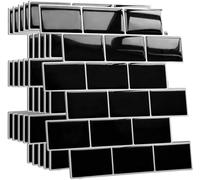 Yoillione Upgrade Thicker Peel and Stick Wall Tiles Backsplash for Kitchen and Bathroom, Metro Subway Tiles Self Adhesive Tile Stickers 3D Stick on Splashback Black, 10 Sheets
