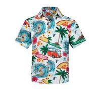 Yoimira Hawaiian Shirts for Boys,Boys Hawaiian Shirt Button Down,Aloha Shirt Boys Summer Beach Shirts for Kids 7-14 Years, White Surfing, 8