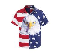 Yoimira Hawaiian Shirts for Boys Button Down Tropical Shirt 7-14 Years, American Flag Eagle, 7-8 Years
