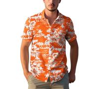Yoimira Mens Hawaiian Shirts Short Sleeve Orange Floral Button Down Shirt