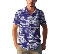 Yoimira Mens Hawaiian Shirts Short Sleeve,Print Mens Casual Button Down Floral Summer Beach Shirt, Blue Flowers, XL