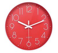 Yoiolclc Wall Clock 12 Inch Silent Non-Ticking Battery Operated Modern Wall Clock for Home Living Room Decor (Red)