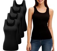 YOIOWVY 4-Pack Vest Tops Women UK Tank Tops for Women Basic Undershirt Sleeveless Leisure Workout Multipack Tops Ink Black