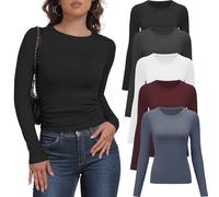 YOIOWVY 5 Pack Women’s Long Sleeve Tops Essential Shirts Slim Fit Stretch Crew Neck Breathable Layering Tees for Women Workwear Underscrubs