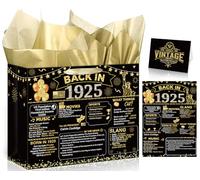 Yoirrat Black Gold 100th Birthday Gift Bag Set with 100th Birthday Cards, Tissue Paper, Vintage 1925 Design for Men & Women, Gift Wrapping, Size: 1 Count (Pack of 1)