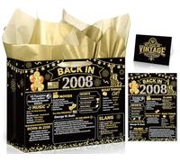 Yoirrat Black Gold 17th Birthday Gift Bag with Greeting Cards, Wrapping Paper, Party Supplies