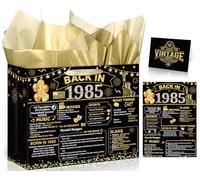 Yoirrat Black Gold 40th Birthday Gift Bag for Women Men - Vintage 1985 With Greeting Cards and Wrapping Paper for Party Supplies