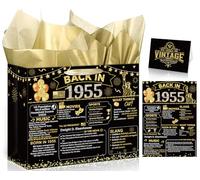 Yoirrat Black Gold 70th Birthday Gift Bag with Greeting Cards, Wrapping Paper, Party Supplies
