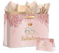 Yoirrat Rose Gold 65th Birthday Gift Bag for Women - Large Pink Happy Birthday Gift Bag with Wrapping Paper and Card for Decorations Party Supplies