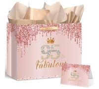 Yoirrat Rose Gold 95 & Fabulous 95th Birthday Gift Bag for Women Large Pink Happy 95th Birthday Gift Bag with Wrapping Paper and Card for 95th Bday Decorations Party Supplies