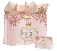 Yoirrat rose gold glitter gift bag for women girls (Rose Gold Est.1966 60th)