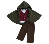 Yoisdtxc 4 Pieces Set Baby Boy Halloween Medieval Cosplay Costume Long Sleeve Top Pant V-N eck Vest Hooded Cape Outfit (A-Green1, 12-18 Months)