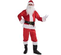 Yoisdtxc 7-Piece Men Santa Claus Costume, Plush Santa Suit with Hat Beard Belt Boots, Christmas Fancy Dress Cosplay Party Costume (A-White, XL)