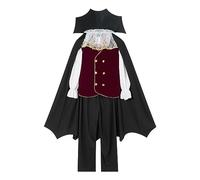 Yoisdtxc Adult Men Devil Vampire Halloween Dracula Costume | Halloween Cosplay Costume Breathable and Lightweight Long Sleeve Shirts with Attached Vests and Cloak Set Dracula Costume