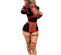 Yoisdtxc Adult Ninjia Cosplay Costume Long Sleeve Front Cutout Slim Fit Bodysuit with Belt for Halloween Party Cosplay (A-Black, S)