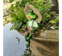 Yoisdtxc Angling Frog Figurine Funny Resin Animals Small Statue Decorations for Indoor Outdoor Garden Home Decor (Green 1, One Size)