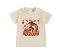 Yoisdtxc Back to School Clothes Little Toddler Baby Thanksgiving Shirts Short Sleeve Turkey Print 1T 2T 3T 4T 5T 6T Girls Boys Tops (Khaki, 12_months-24_Months)
