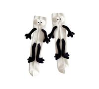 Yoisdtxc Crazy Socks for Girls Boys, Magnetic Holding Hands Socks Funny Novelty Socks 3D Doll Big Eyes Friendship Mid-Tube Socks (White, 12 Years)