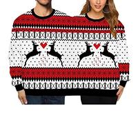 Yoisdtxc Double Ugly Christmas Couple Sweaters Siamese Twins Pullover 3D Printed Funny Couple Sweatshirt (A-White, One Size)