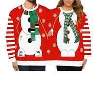 Yoisdtxc Double Ugly Christmas Couple Sweaters Siamese Twins Pullover 3D Printed Funny Couple Sweatshirt (A-Red White, One Size)
