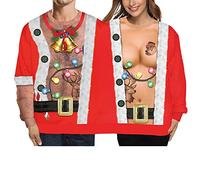 Yoisdtxc Double Ugly Christmas Couple Sweaters Siamese Twins Pullover 3D Printed Funny Couple Sweatshirt (A-Red 3D Funny, One Size)
