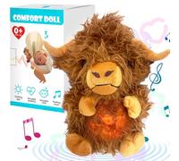 Yoisdtxc Highland Cow Stuffed Animal Anxiety Relief Plush Toy with Rhythmic Breathing Motion & Music Lights