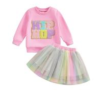 Yoisdtxc Kids Toddler Baby Girl Easter Tutu Outfits Long Sleeve Sweatshirts Tulle Skirt Dress Hip Hop Clothes Set (C-Pink, 4-5T)