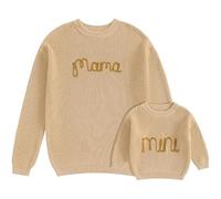 Yoisdtxc Mommy and Me Sweater Matching Family Outfit Round Neck Long Sleeve Knit Sweater Fall Winter Warm Pullover Tops (Women, M, A-Khaki)