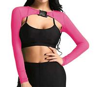 Yoisdtxc Rave Tops for Women sheer mesh long-sleeve front shrug Long Sleeve Crop Top See Through Cover Ups with Buckle (A-Rose Red, M)