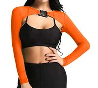 Yoisdtxc Rave Tops for Women sheer mesh long-sleeve front shrug Long Sleeve Crop Top See Through Cover Ups with Buckle (A-Orange, L)