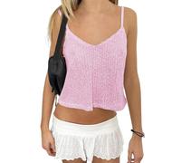 Yoisdtxc Sequin Tops for Women V Neck Sparkle Shimmer Glitter Party Camisole Sparkly Club Night Disco Concert Outfits (B Pink, L)