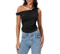 Yoisdtxc Trendy Queen Womens Sleeveless Off The Shoulder Tops Shirts Going Out Crop Tank Tops Slim Fitted Y2K Summer Outfits 2024 (black, M)