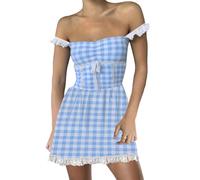 Yoisdtxc Women Blue Gingham Dress Halloween Dorothy Plaid Costume Sexy Halloween Costume (Blue, S)