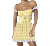 Yoisdtxc Women Blue Gingham Dress Halloween Dorothy Plaid Costume Sexy Halloween Costume (Yellow, L)