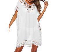 Yoisdtxc Women Cover Ups Beachwear Crochet Hollow Out Beach Dress Summer Bikini Swimsuit Cover Up Bathing Suit (White, One Size)