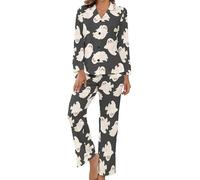 Yoisdtxc Women Halloween Pajamas Set Long Sleeve Button Down Tops and Long Elastic Waist Pants Loungewear Sleepwear (A-Cute Ghost, S)