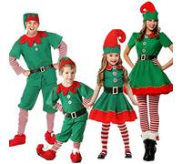 Yoisdtxc Women Men Christmas Cosplay Costume Santa Dress/Top + Pants/Leg Warmer + Hat + Belt Xmas Roleplay Costume (Women, M, Green Elf Costume)
