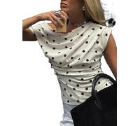 Yoisdtxc Women Off Shoulder Polka Dot Top Sleeveless Asymmetrical Ruched Tank Top (A-White, M)