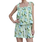 Yoisdtxc Women Pajamas Set 2 Pieces Loungewear Suits Floral Print Tie-Up Straps Sleeveless Cami Tops and Shorts Sleepwear Outfits (Green, M)